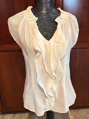 Express Cream Ruffle V-Neck Blouse